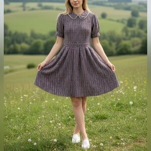 NWOT Ivy City Co Celine Plaid Coquette Puff Sleeve Tweed Mini Dress Size XS